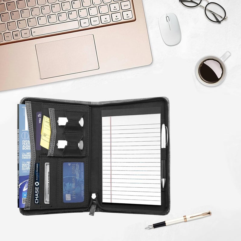 Gorbado Junior Business Padfolio - A5 PU Leather Portfolio Binder & Zippered Binder Folder with 5 x 8 Writing Pad and Interior Storage Pocket Executive Business Organizer for Men Women,Gray - Image 5